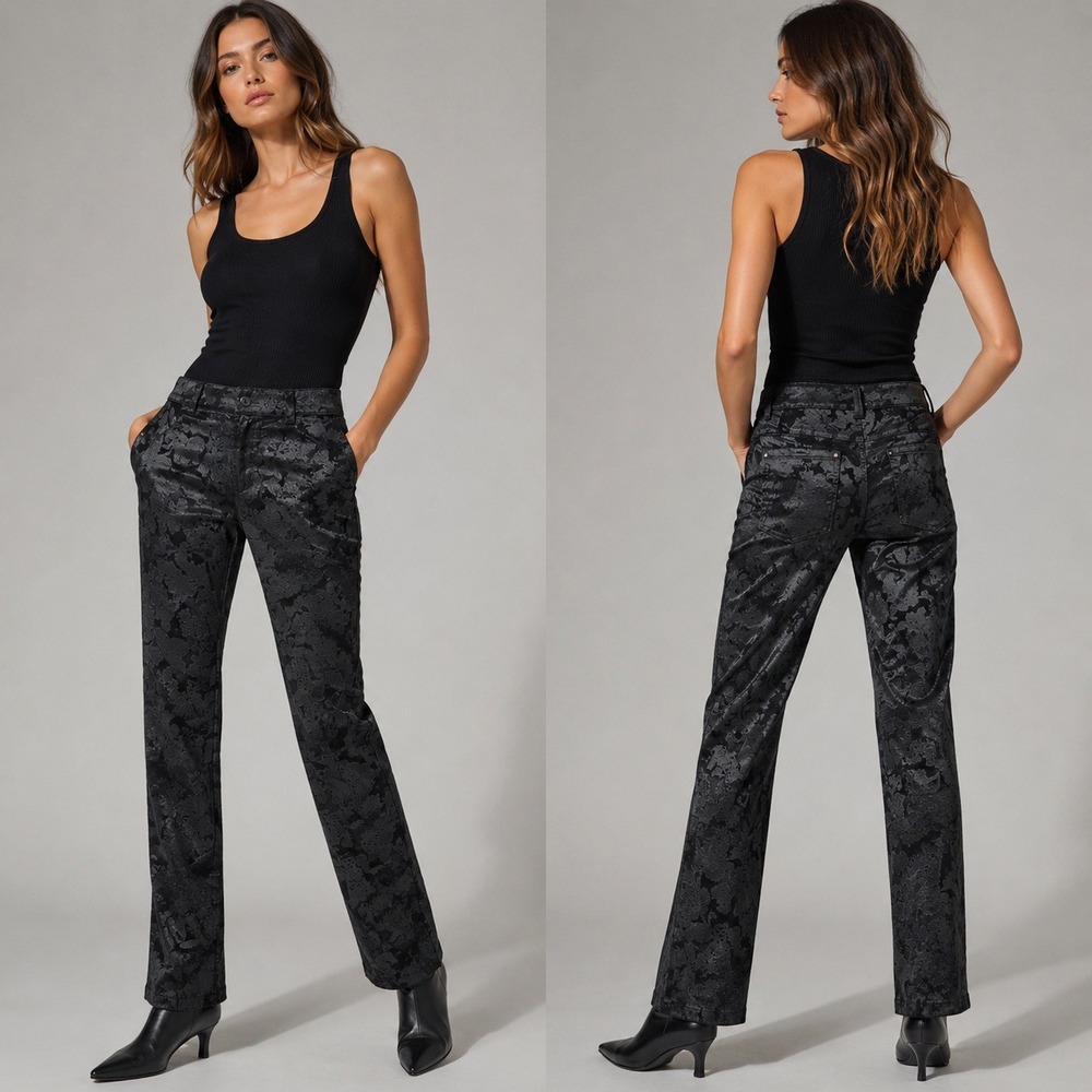 Alice + Olivia Pants Women Black Floral Brocade Jacquard Slim Trousers Size 4